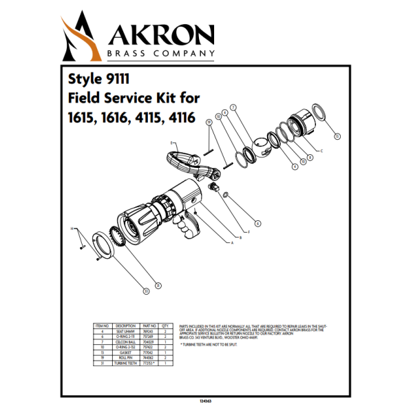 Field Service Kit for Style 1615, 1616, 4115, 4116
